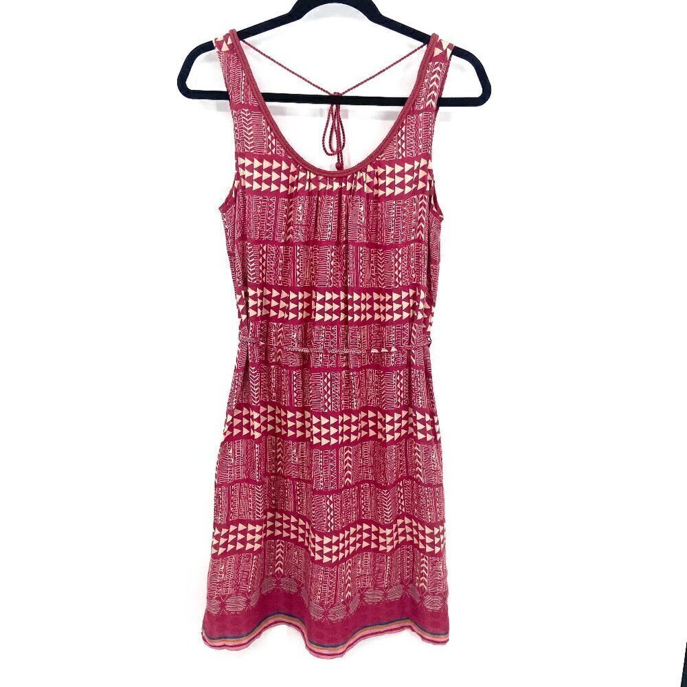 LUCKY BRAND Magenta Cream Geometric Print Sleeveless Rainbow Hem Tassel Dress XS